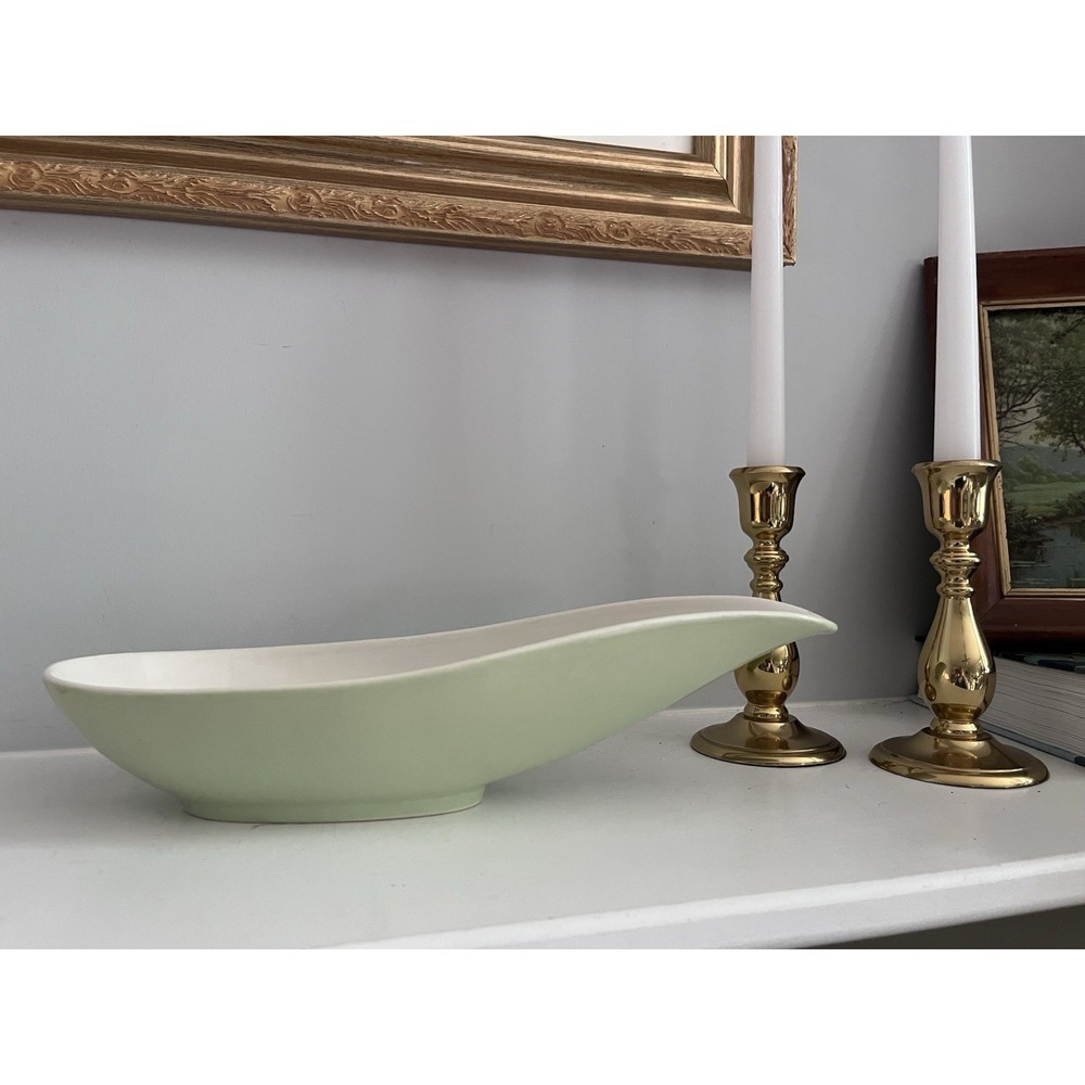 Mid Century Vintage Seafoam Green Oblong Vessel Bowl Hull Pottery # 151 U.S.A.